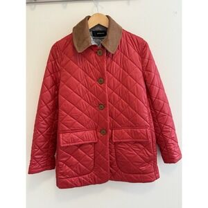 Mycra Pac Quilted  Barn Jacket Red Faux Suede Collar  Equestrian  EUC S